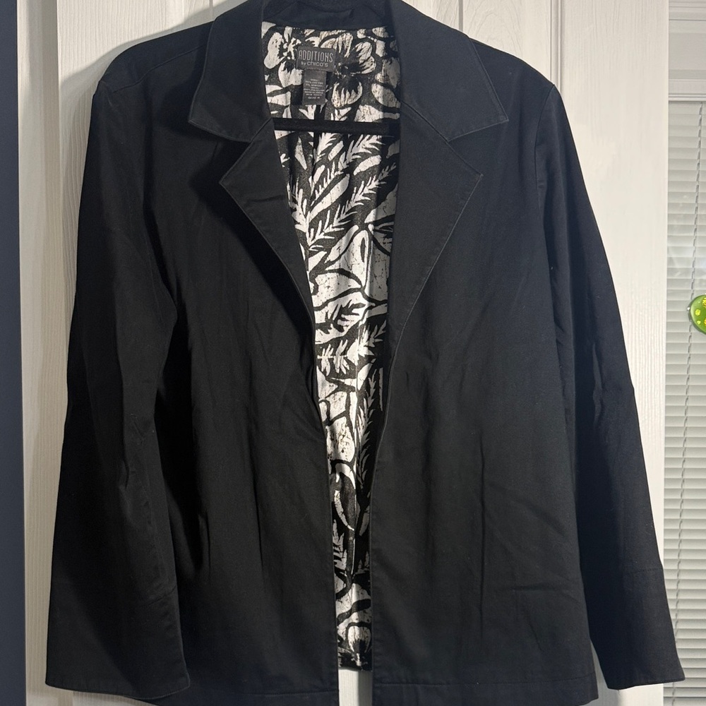 Chico's Black Jacket with Patterned Lining